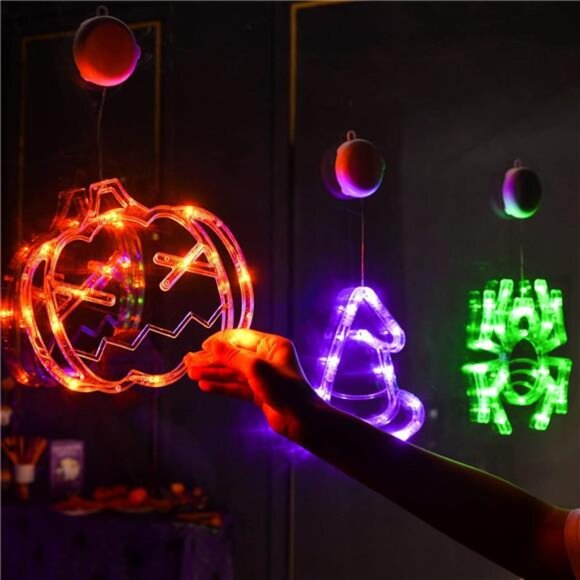 Halloween Decorations 3 Pack Orange Pumpkin Green Spider Purple Witch Hat - Picture 6 of 7